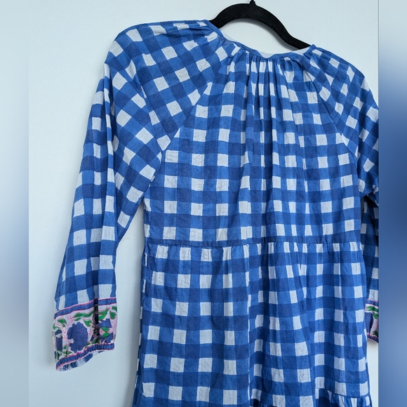 SZ Blockprints Tuckernuck Priya Dress London Blue Gingham Sz S Beachy Boho - Picture 9 of 14